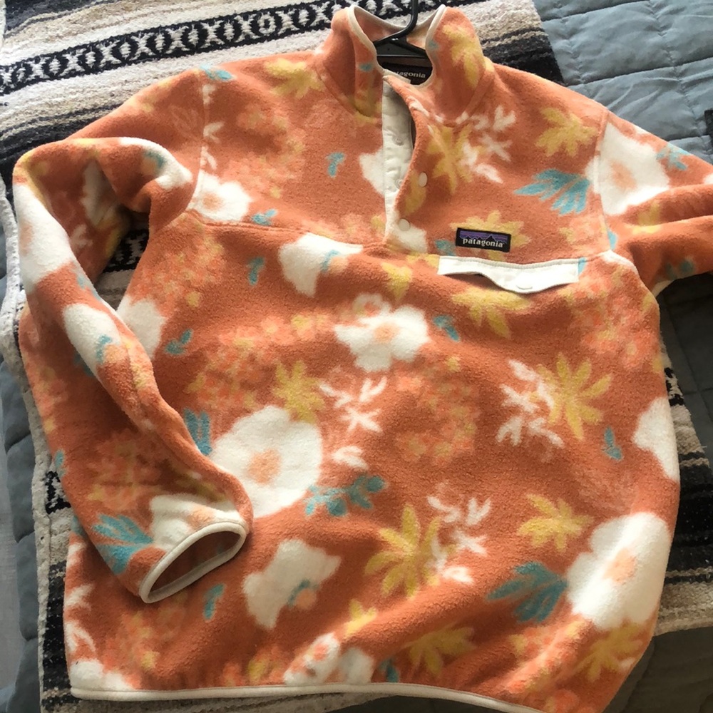 Patagonia Orange Floral Fleece Pullover